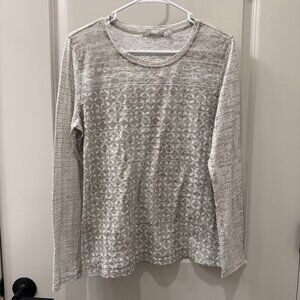 Prana Long Sleeve Top L Brown Gray White Celtic Pattern EUC Yoga Active Casual